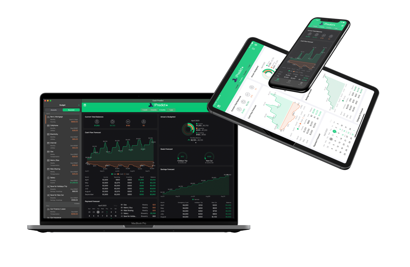 Cash Predict personal finance app dashboard showing budget tracking and financial forecasting features